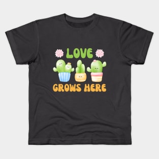 Love Grows Here Watercolor Cacti and Succulents Potted Plants | Perfect for Cactus Lover & Succulent Lover Kids T-Shirt